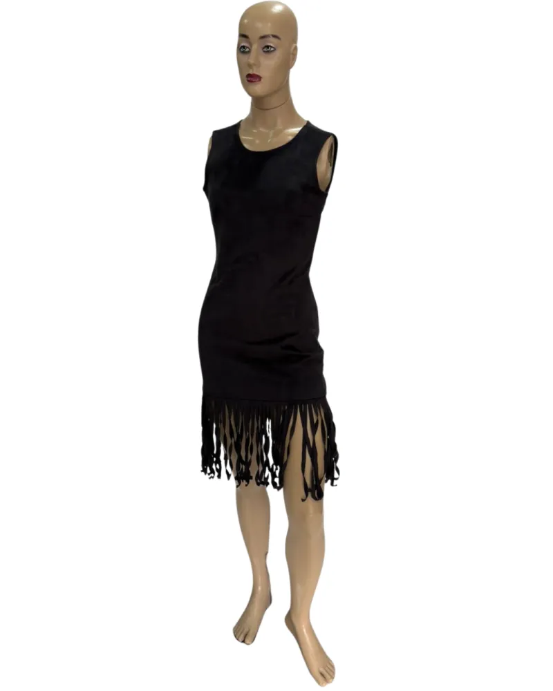 Vestido Casual Veludo com franjas longas na barra (TAM PP)