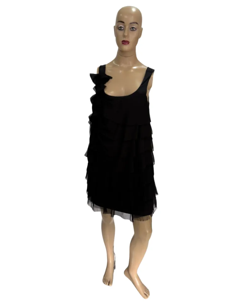 Vestido de Festa Forrado com detalhes em babado preto (TAM P)
